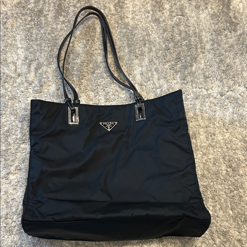 Authentic Prada Black Nylon Tote with Leather Straps